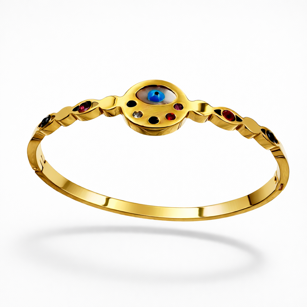 Gold Evil Eye Bracelet with Multicolor Stones
