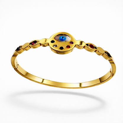 Gold Evil Eye Bracelet with Multicolor Stones