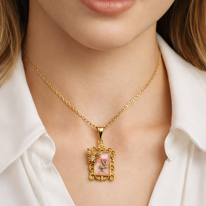 Peach Blossom Butterfly Frame Pendant Chain