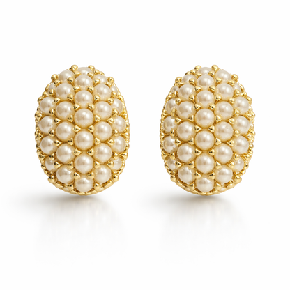 Gold Plated Oval Pearl Pendant Set with Stud Earrings