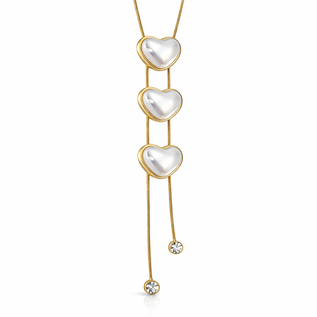 Triple Heart Drop Lariat Necklace