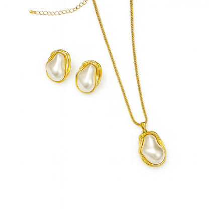 Designer Pearl Pendant & Stud Earrings Set – Anti Tarnish Gold Plated