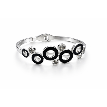 Eclipse Noir Silver Bracelet – Modern Black Enamel & Crystal Designer Cuff