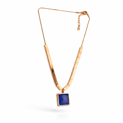 Rose Gold Geometric Blue Stone Square Pendant Necklace