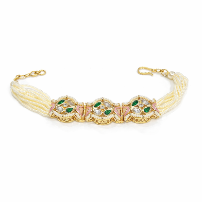 Royal Kundan Bracelet with Green Stones & Pearl Detailing