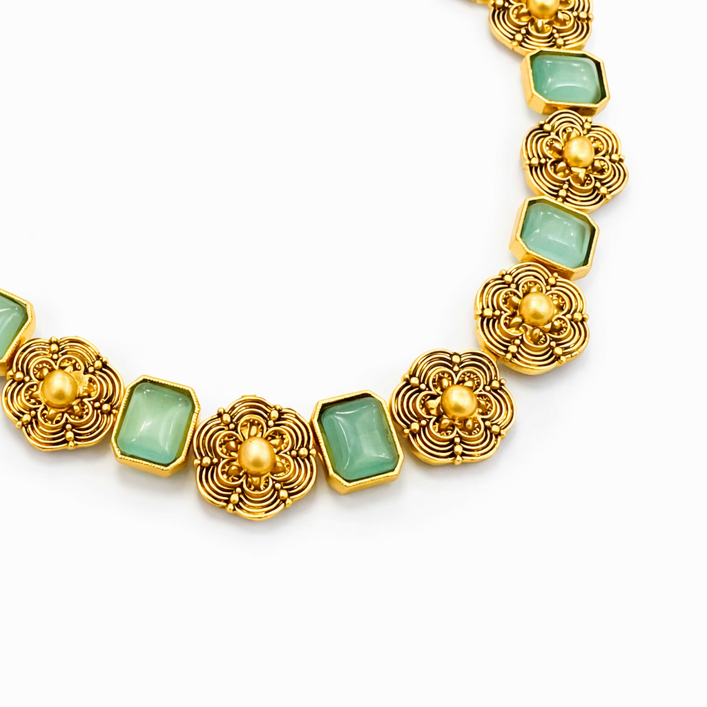 Mint Bloom Antique Gold Necklace Set