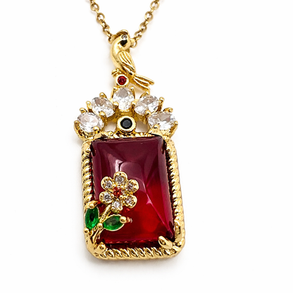 Regal Red Ruby Peacock Chain Pendant