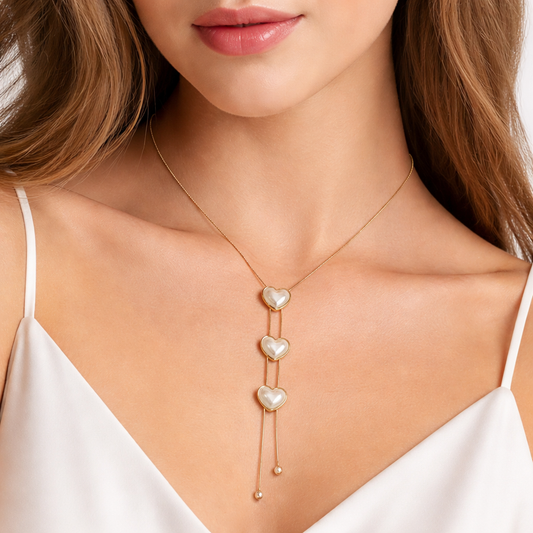 Triple Heart Drop Lariat Necklace