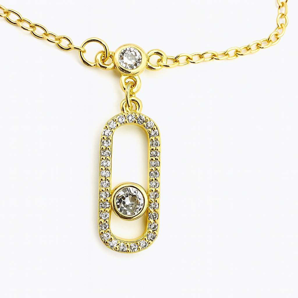 22k Gold-Plated CZ Oval Link Necklace & Earrings Set for Women | Anti-Tarnish