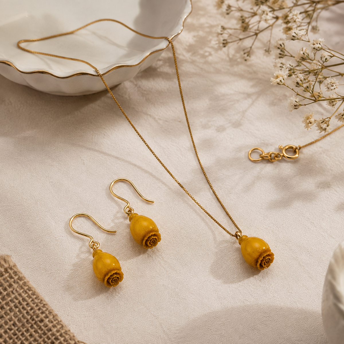 18K Gold Plated Copper Floral Necklace & Earrings Set | Jinam