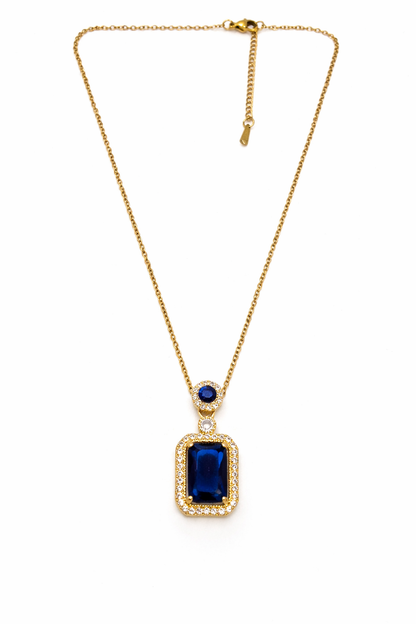 Royal Blue Sapphire Halo Chain Pendant