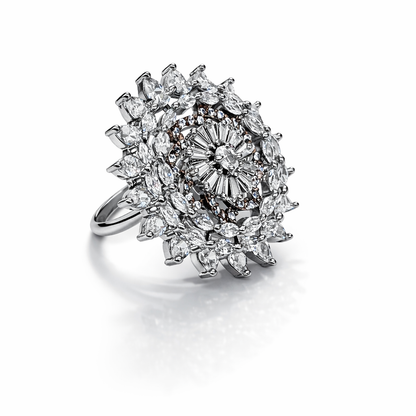Crystal Radiance Floral Ring in Silver-Tone Finish