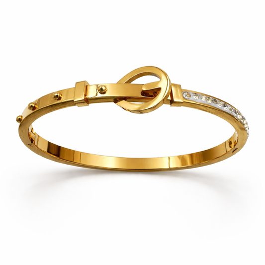 Elegant Gold-Tone Anti-Tarnish Bracelet with Crystal Accents & Modern Lock Design