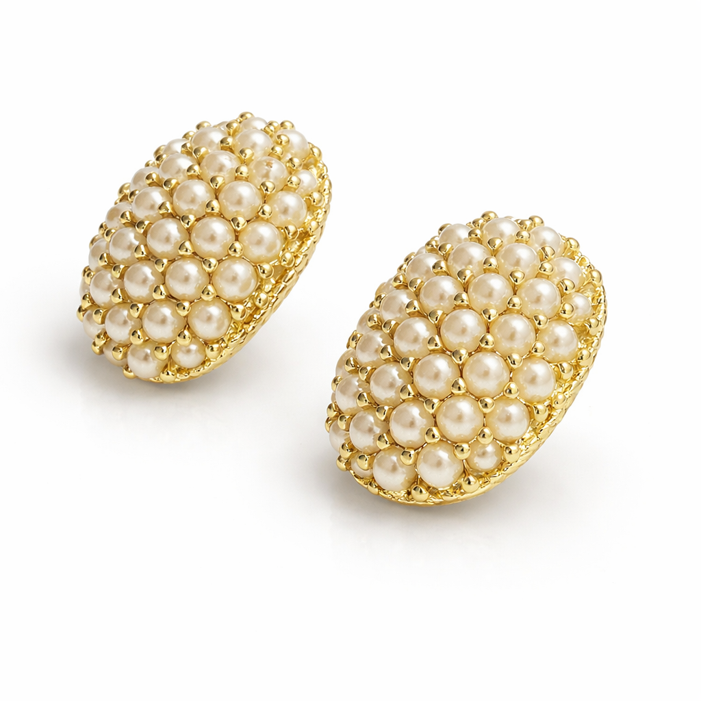 Gold Plated Oval Pearl Pendant Set with Stud Earrings