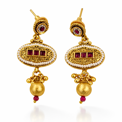 Royal Ruby Antique Necklace Set with Matching Earrings