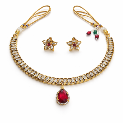 Ruby Elegance Gold Imitation Necklace Set