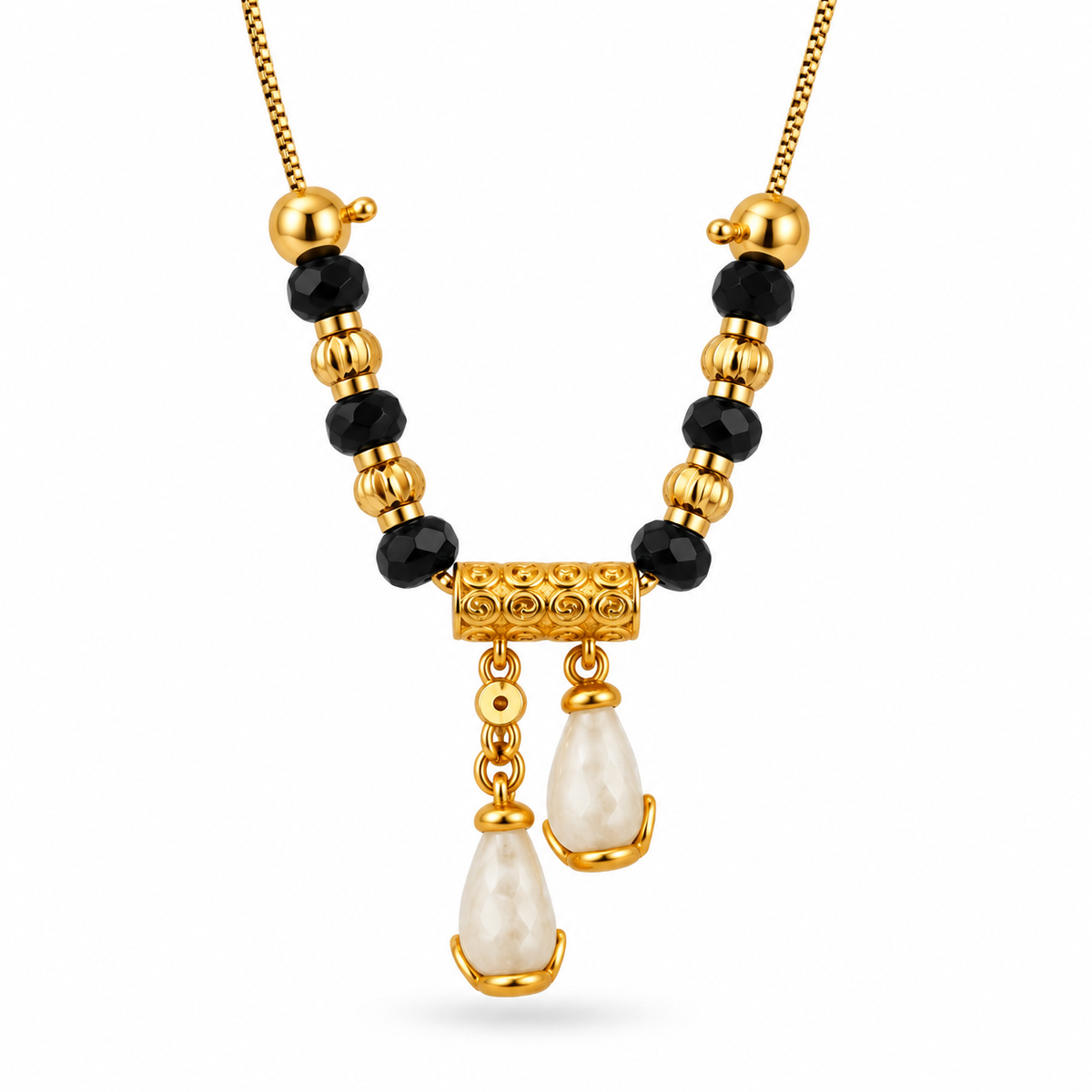Black Beaded Gold-Tone Drop Mangalsutra
