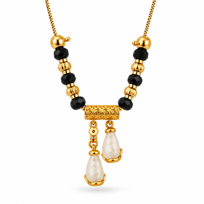 Black Beaded Gold-Tone Drop Mangalsutra