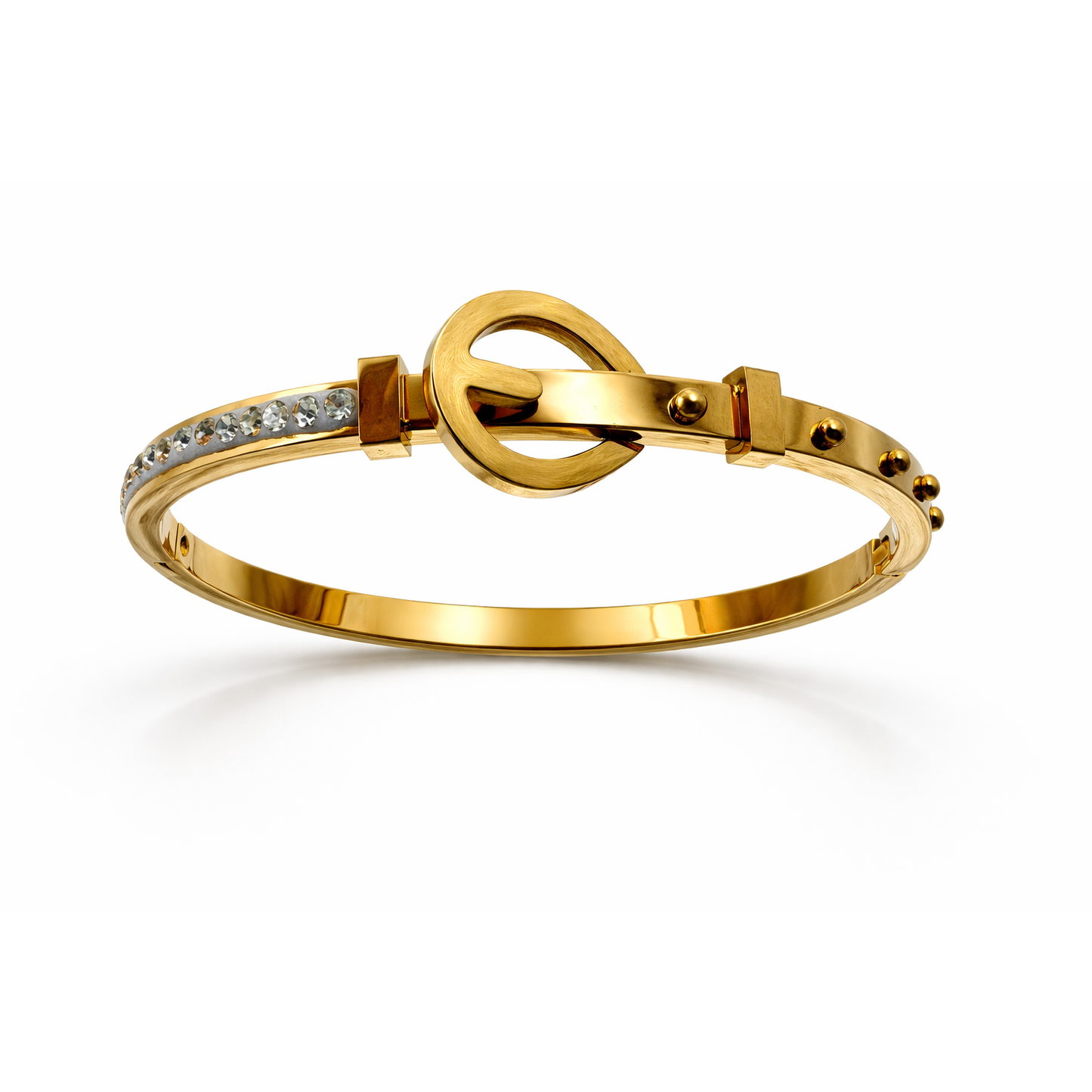 Elegant Gold-Tone Anti-Tarnish Bracelet with Crystal Accents & Modern Lock Design