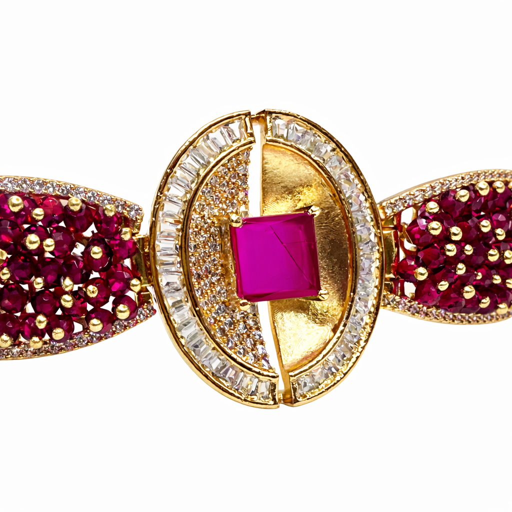 Oval Ruby & Diamond Gold Bracelet