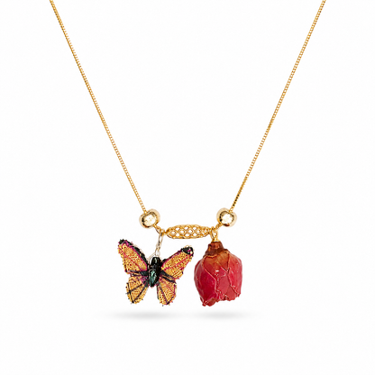 Rose Bud & Butterfly Jewellery Set – Necklace & Earrings