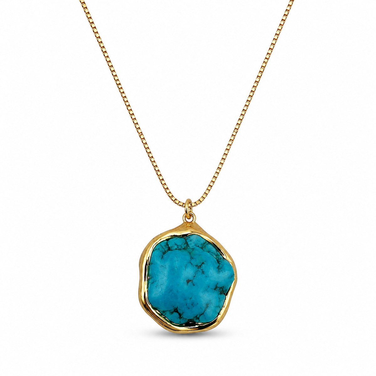 18K Gold Plated Turquoise Stone Necklace & Earrings Set