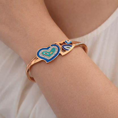 Rose Gold Heart & Paisley Enamel Bracelet with Crystal Accents