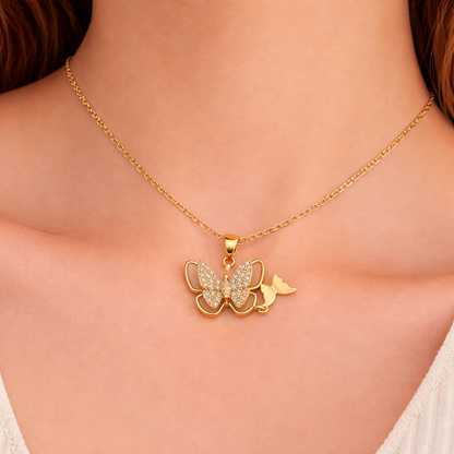 Elegant Butterfly Gold Chain Necklace with CZ Stone Pendant