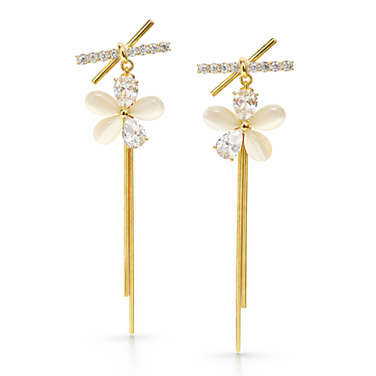Luxury Floral Crystal Long Drop Earrings