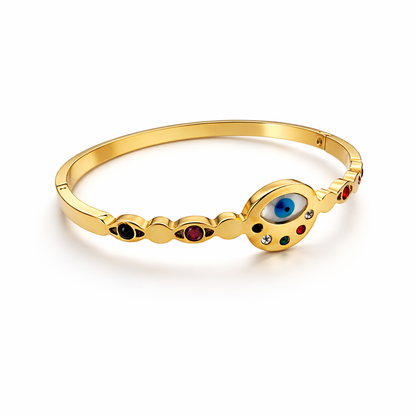Gold Evil Eye Bracelet with Multicolor Stones