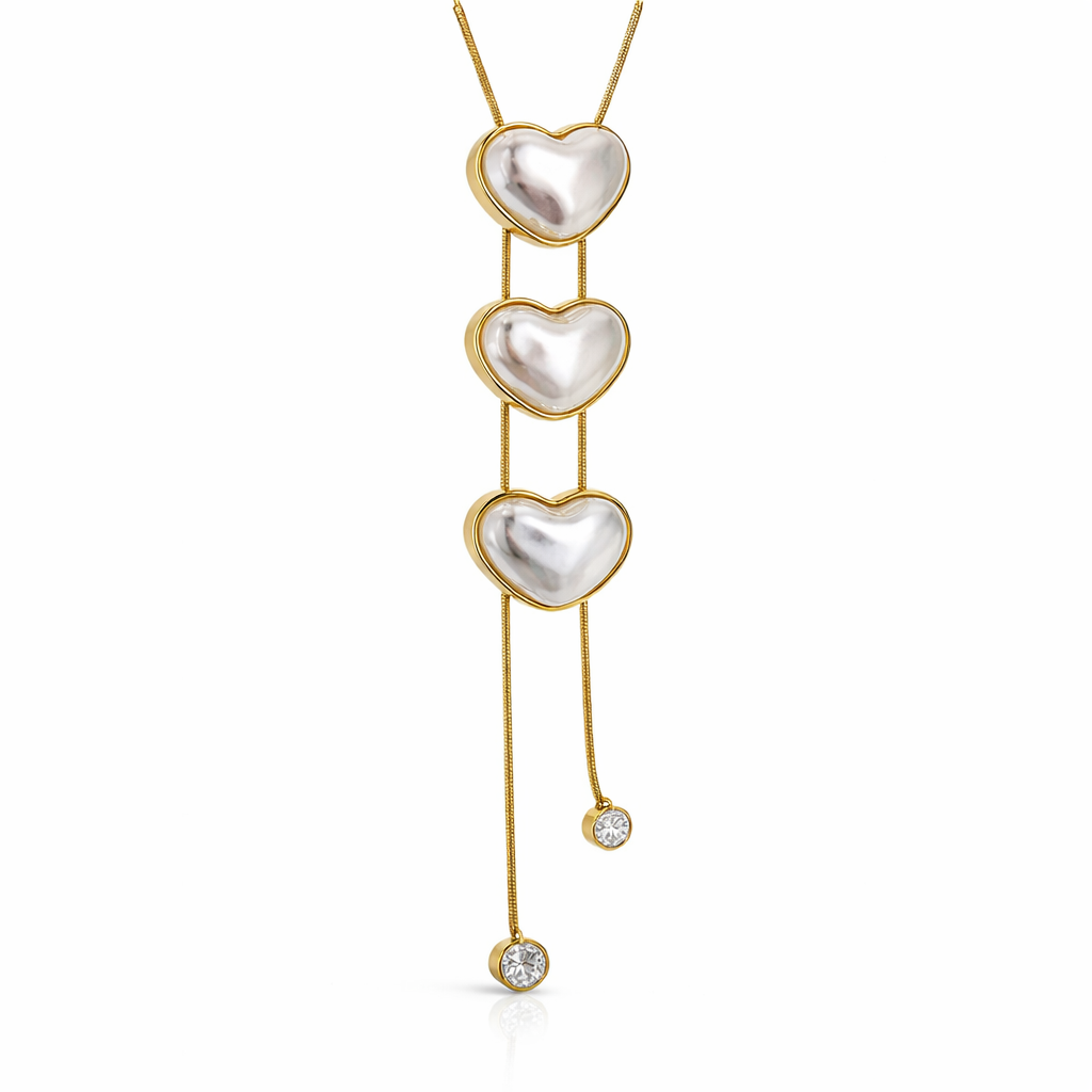 Triple Heart Drop Lariat Necklace