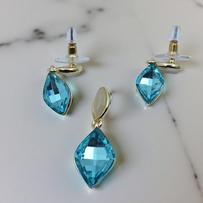 Aqua Blue Crystal Pendant & Earrings Set