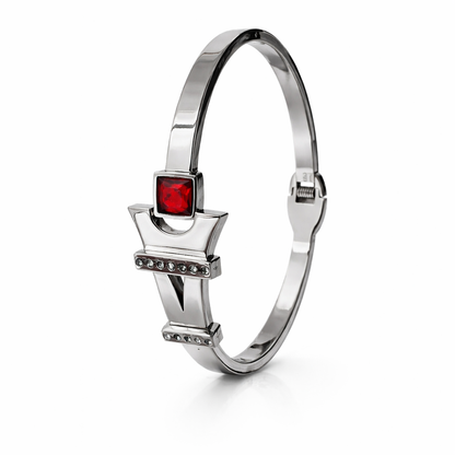 Eiffel Crest Silver Bracelet with Ruby-Red Stone
