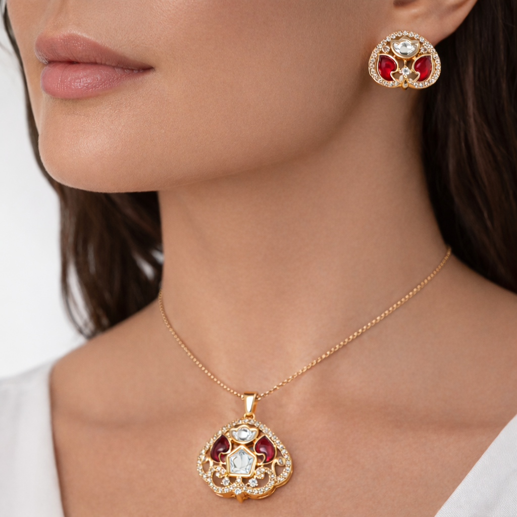 Ruby Royale Kundan Pendant Set