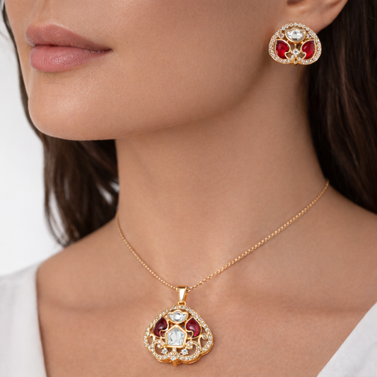 Ruby Royale Kundan Pendant Set
