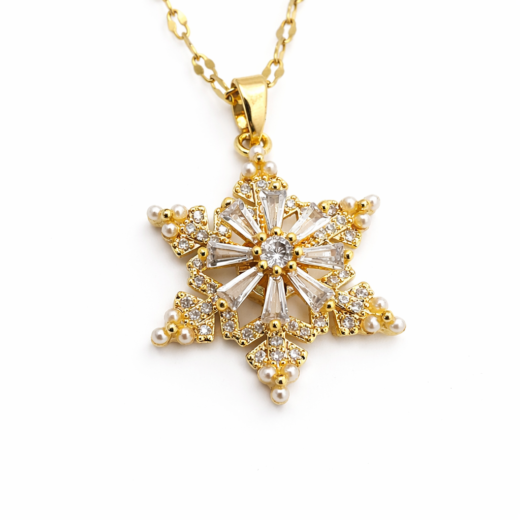 Star Pearl CZ Gold Pendant Chain