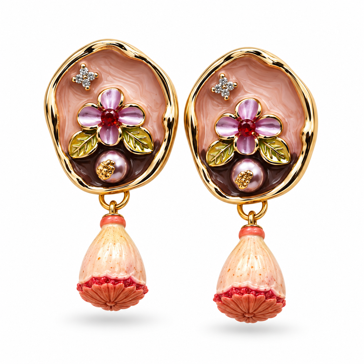 Gold-Tone Floral Jhumka Drop Earrings