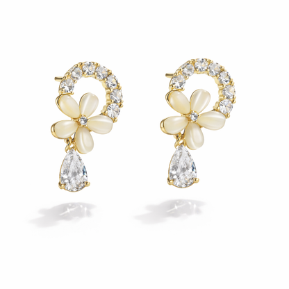 Floral Pearl & Crystal Drop Stud Earrings