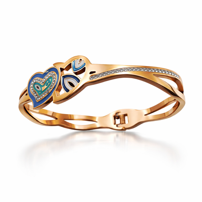 Rose Gold Heart & Paisley Enamel Bracelet with Crystal Accents