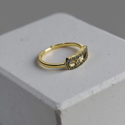 Elegant Gold-Plated Chain-Link Crystal Ring (Adjustable Size)