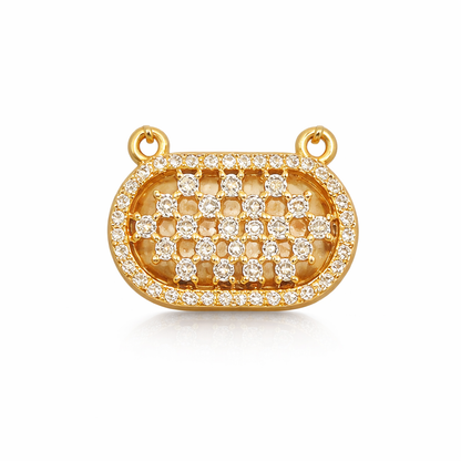 Lattice oval CZ mangalsutra pendant in gold finish with intricate design, crafted by Jinam for traditional Indian jewelry.