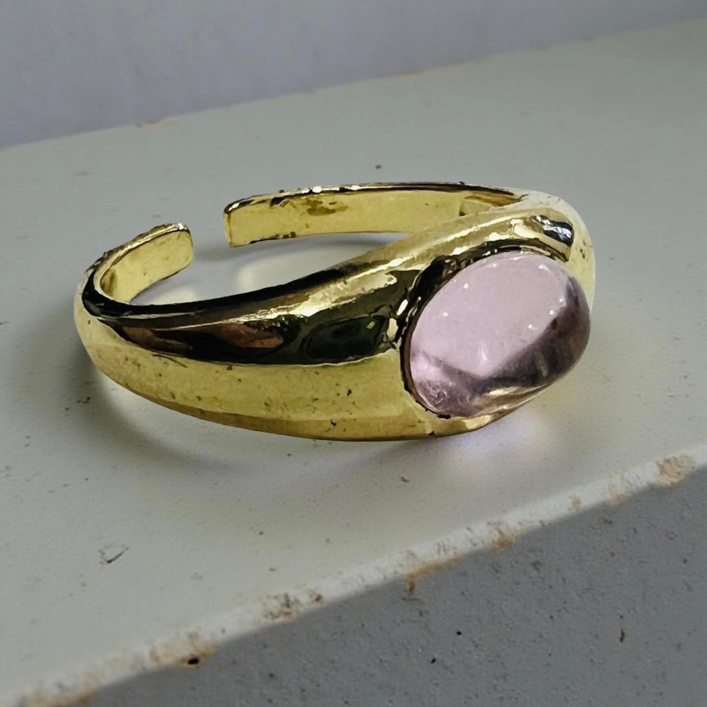 Pink Stone Statement Adjustable Gold Ring