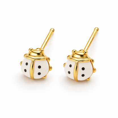 Kids White Enamel Stud Earrings – Set of 3 Pairs (Rose, Daisy & Ladybug)