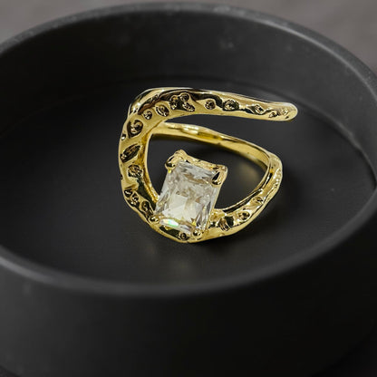 Radiant Twirl Solitaire Ring – Adjustable Gold Finish