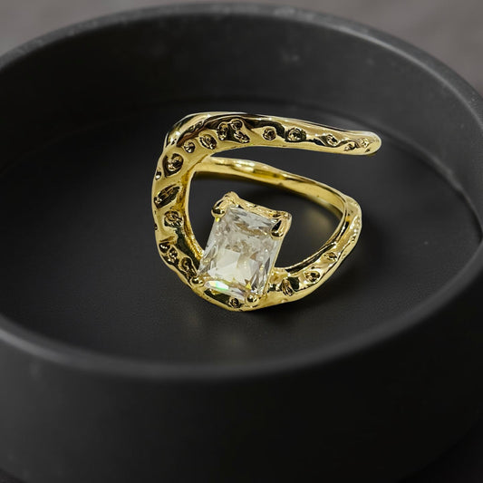 Radiant Twirl Solitaire Ring – Adjustable Gold Finish