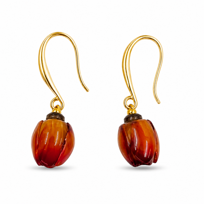 18K Gold Plated Amber Floral Necklace & Earrings Set | Jinam