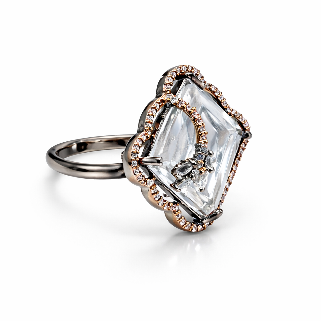 Crystal Bloom Statement Ring in Dual-Tone Finish