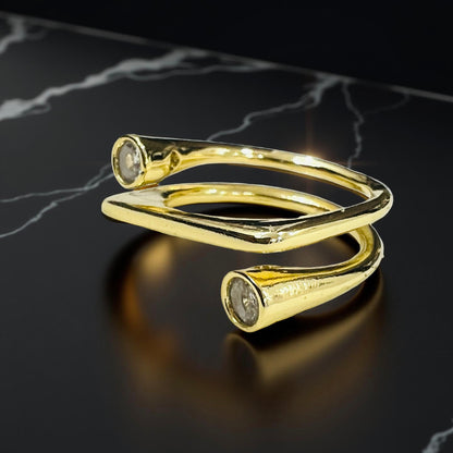 Dual Crystal Open Band Ring – Gold Plated | Adjustable Size