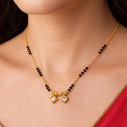 Twin Square Charm Mangalsutra Pendant in Gold Finish