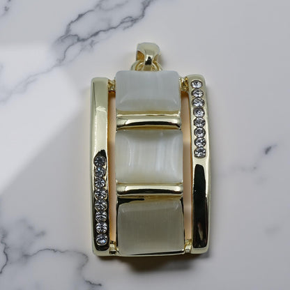 Gold-Plated Cream Cat-Eye Stone Pendant & Earrings Set